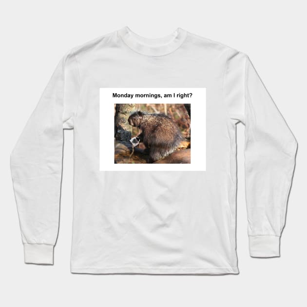 Monday Mornings, Am I Right? Long Sleeve T-Shirt by Jim Cumming